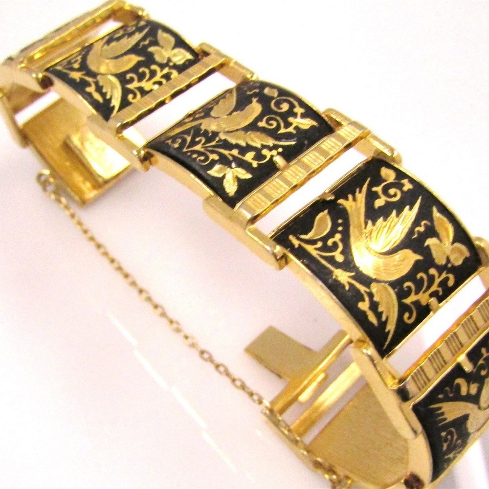 Stunning Vintage Damascene Swallows Panel Bracelet - Picture 4 of 6